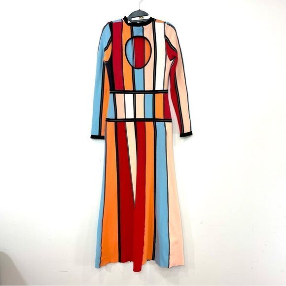 Roksanda Cutout Multi Color Block Stretch Knit Midi Dress Vertical Striped M - Picture 10 of 14